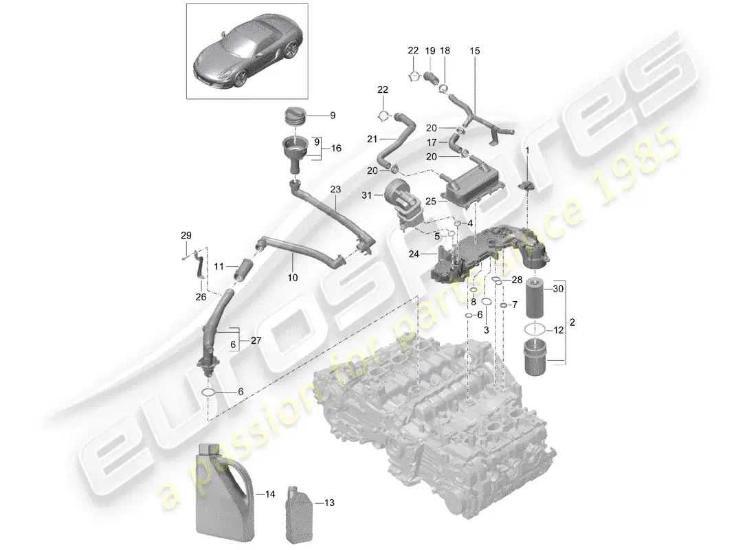 porsche 2016 (981 boxster) lubricación del motor diagrama de piezas