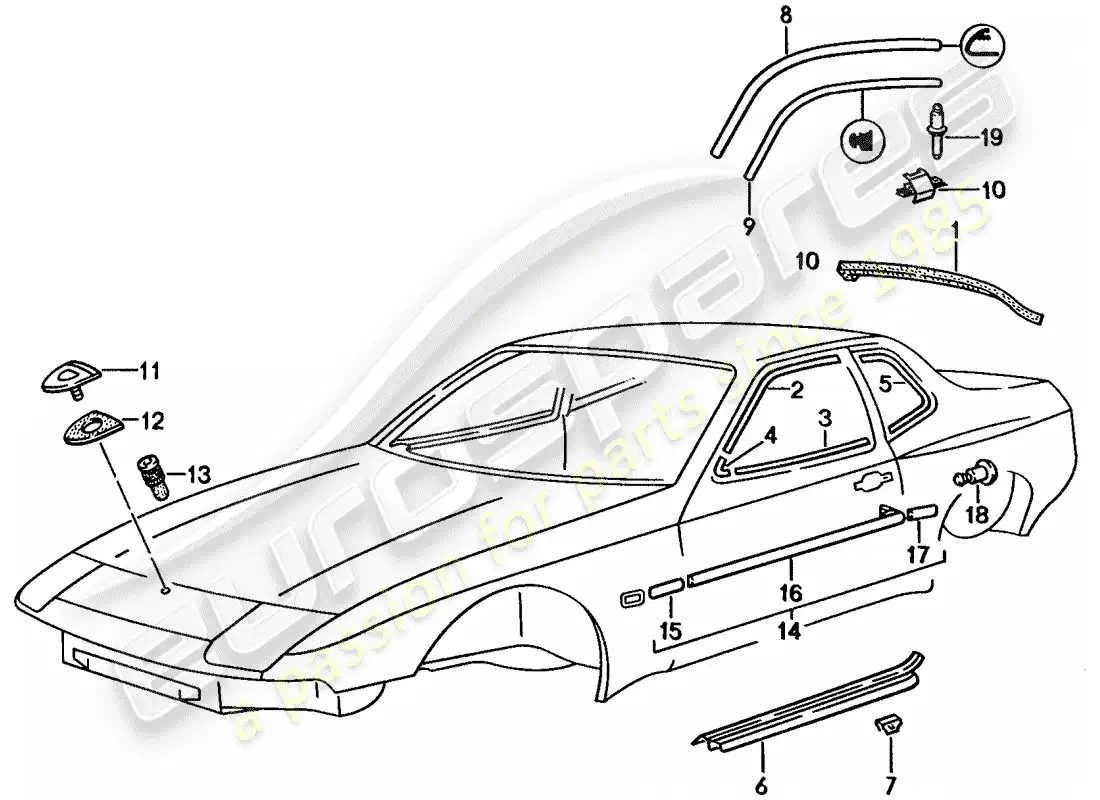 porsche 1991 (944) moldura decorativa diagrama de piezas