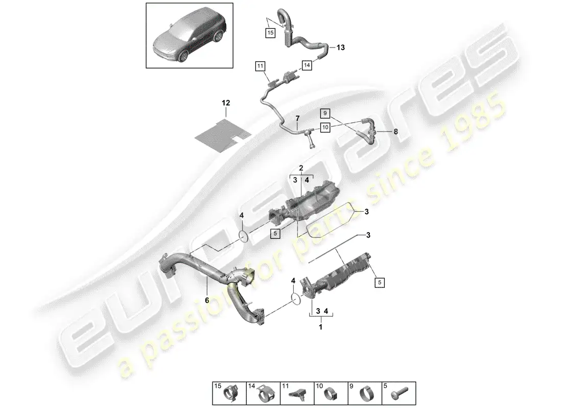porsche 2020 (cayenne e3 9ya/9yb) tubo de admisión diagrama de piezas
