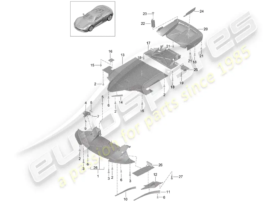 porsche 2015 (918 spyder) bajos diagrama de piezas
