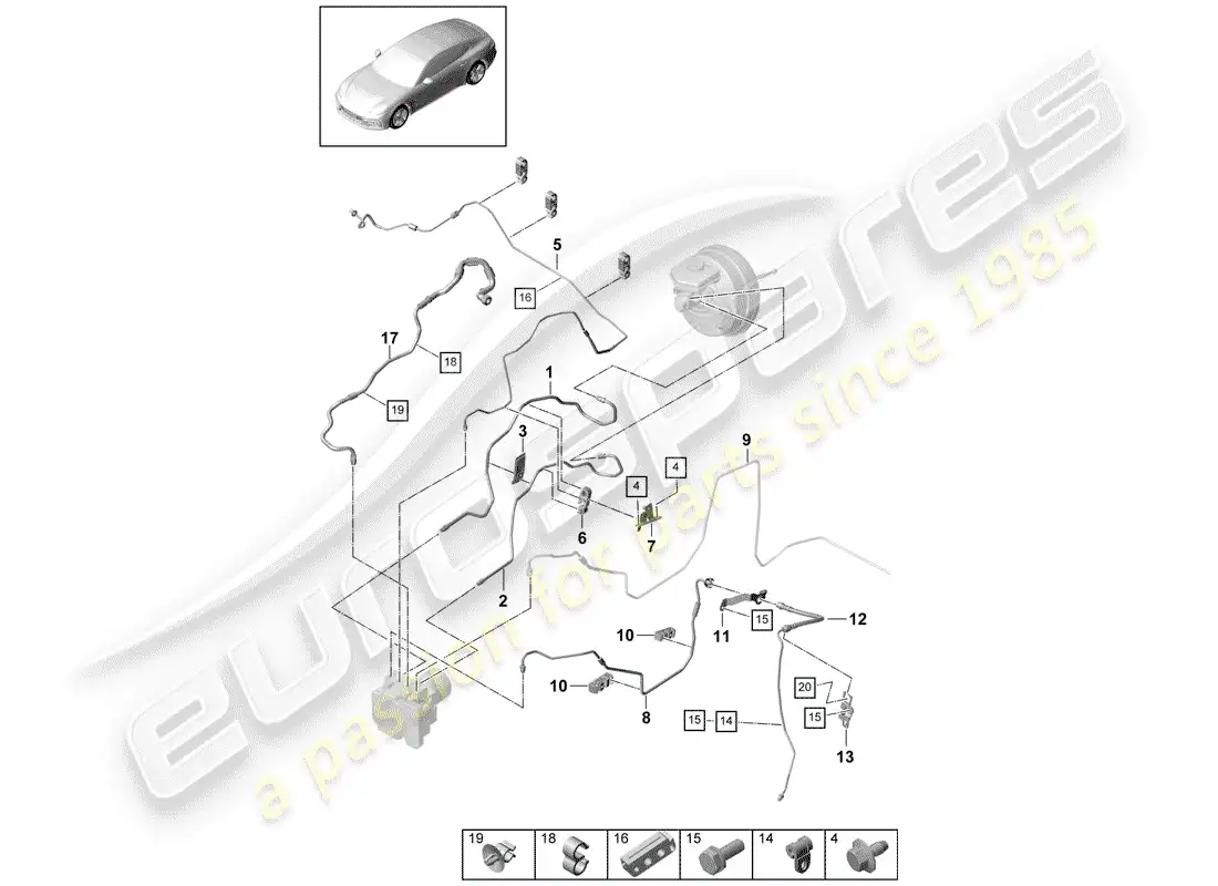 porsche 2019 (panamera 971-1) línea de freno diagrama de piezas