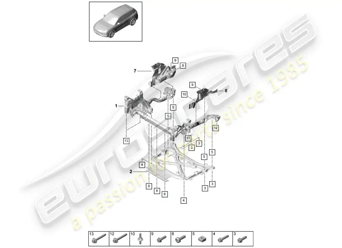 porsche 2018 (cayenne e3 9ya/9yb) submarco diagrama de piezas