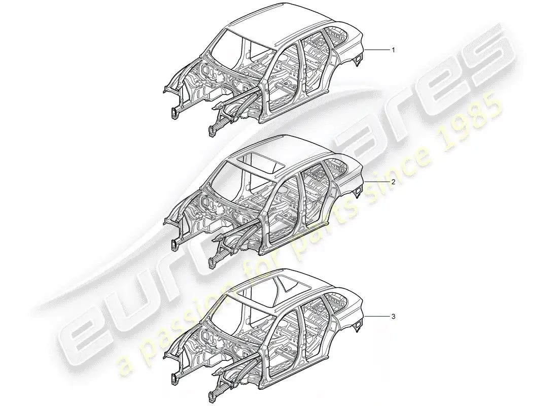 porsche 2015 (cayenne e2 92a) cuerpo del auto diagrama de piezas