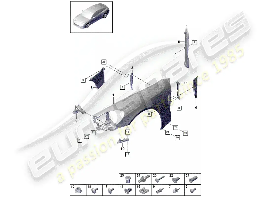 porsche 2017 (panamera 971-1) diagrama de piezas del guardabarros