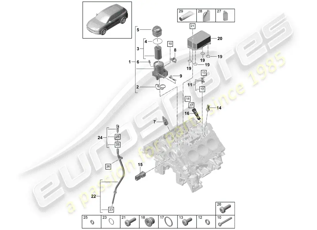 porsche 2020 (cayenne e3 9ya/9yb) filtro de aceite diagrama de piezas