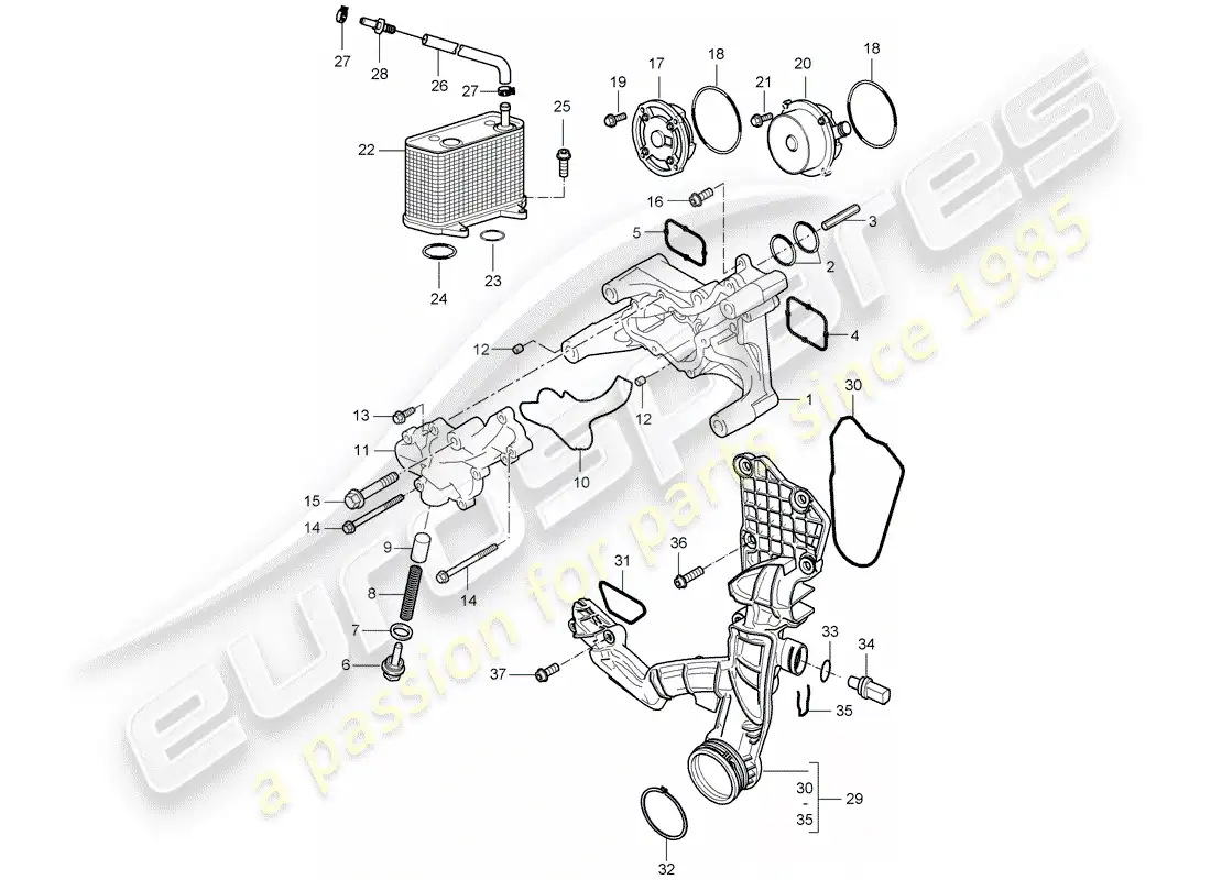 porsche 2007 (987 cayman) bomba de aceite diagrama de piezas