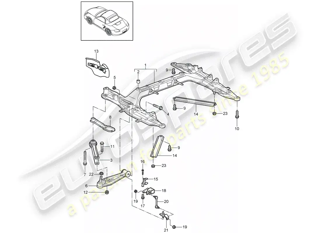 porsche 2012 (987 boxster) travesaño diagrama de piezas