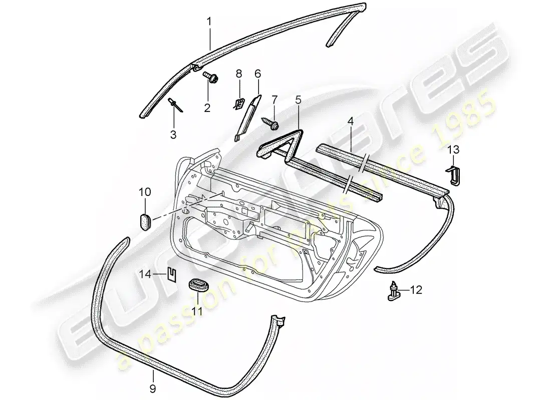 porsche 1998 (986 boxster) sello de puerta - junta - marco del parabrisas diagrama de piezas