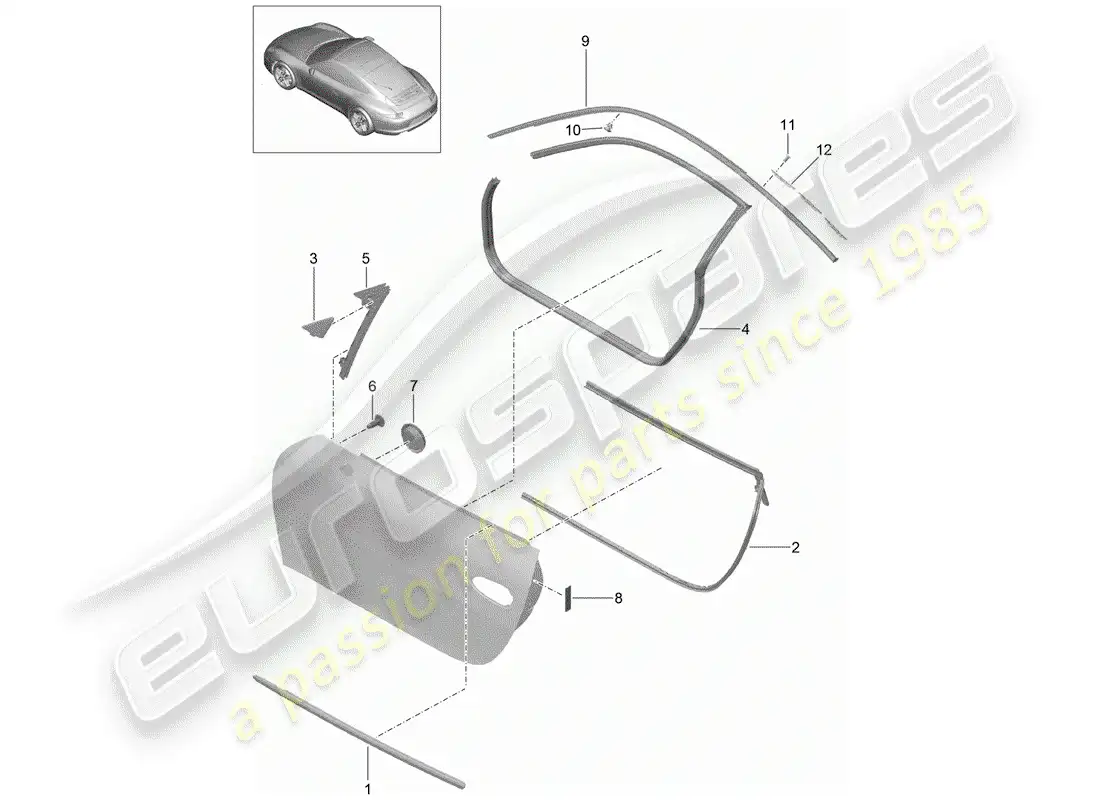 porsche 2012 (991-1) junta de la puerta diagrama de piezas