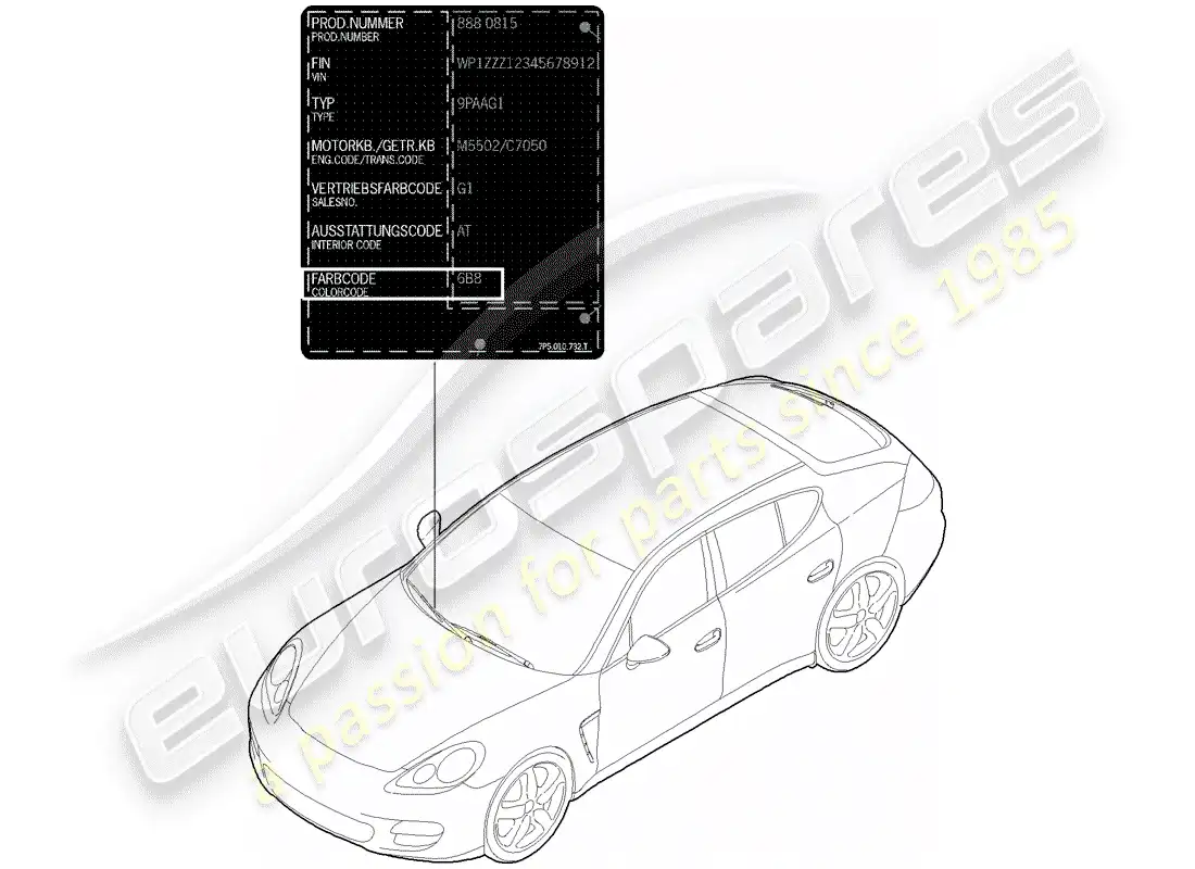 porsche 2012 (panamera 970) barra de retoque de pintura diagrama de piezas