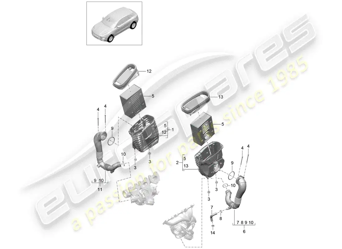 porsche 2016 (macan) filtro de aire con conexión diagrama de piezas