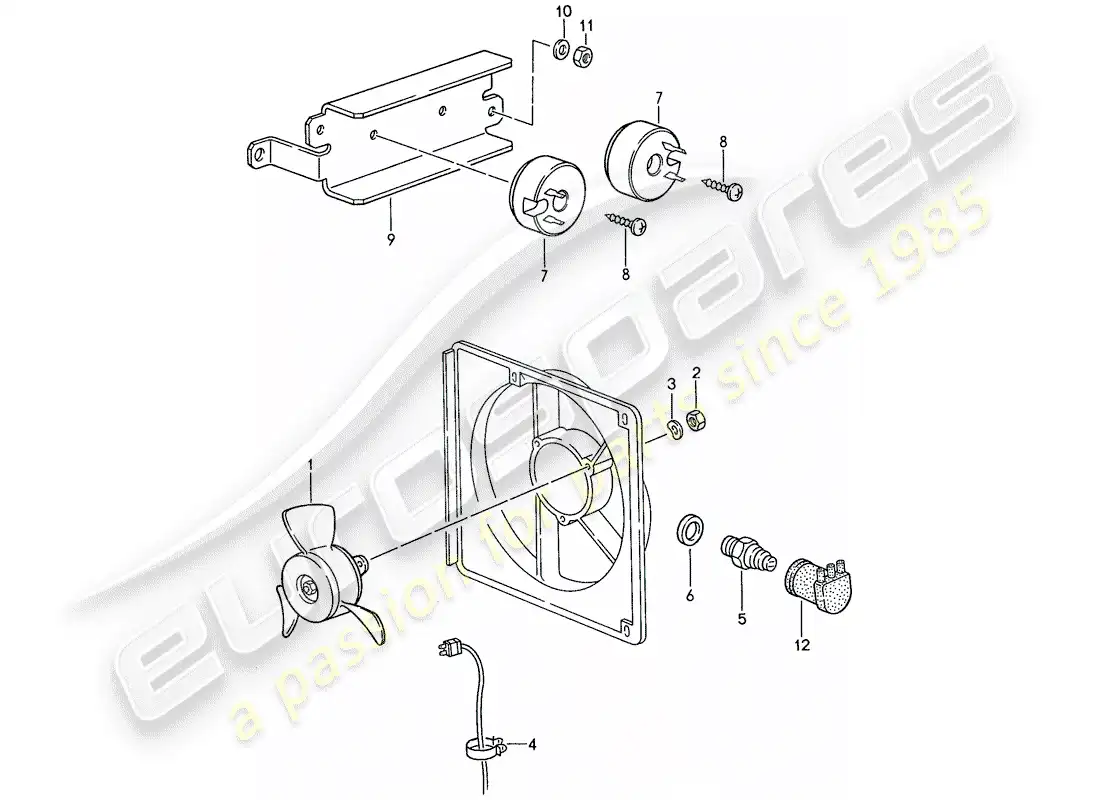 porsche 1990 (944) ventilador eléctrico diagrama de piezas