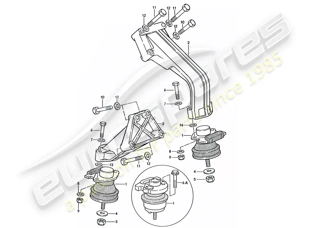 porsche 1990 (944) diagrama de piezas de suspensión del motor