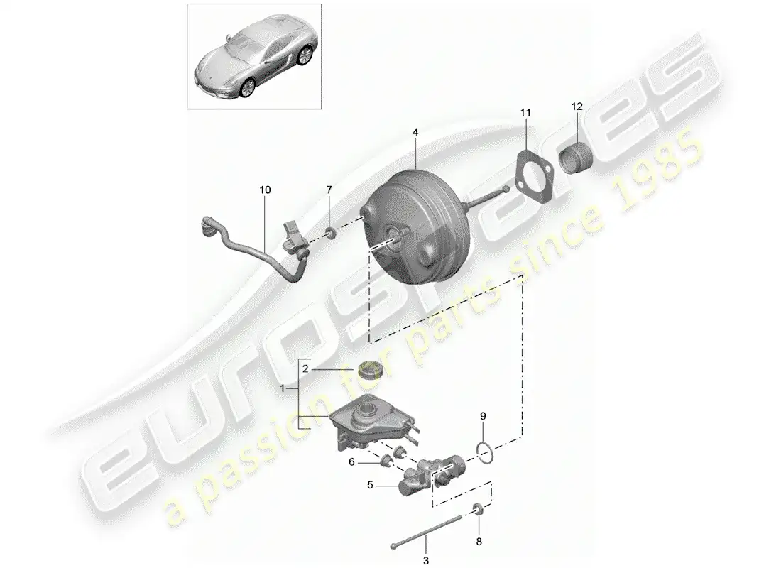 porsche 2014 (981 cayman) cilindro maestro del freno diagrama de piezas