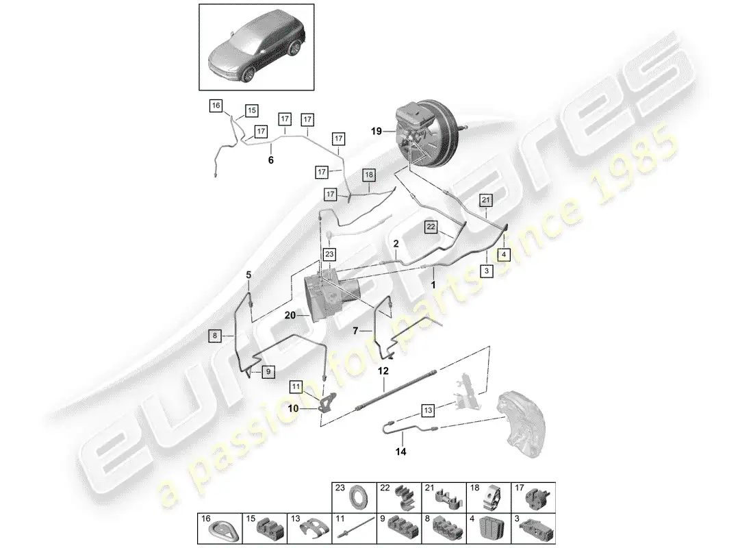 porsche 2020 (cayenne e3 9ya/9yb) línea de freno diagrama de piezas