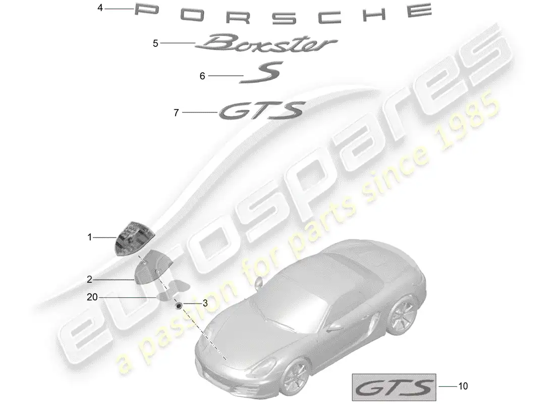 porsche 2012 (981 boxster) placas de identificación diagrama de piezas
