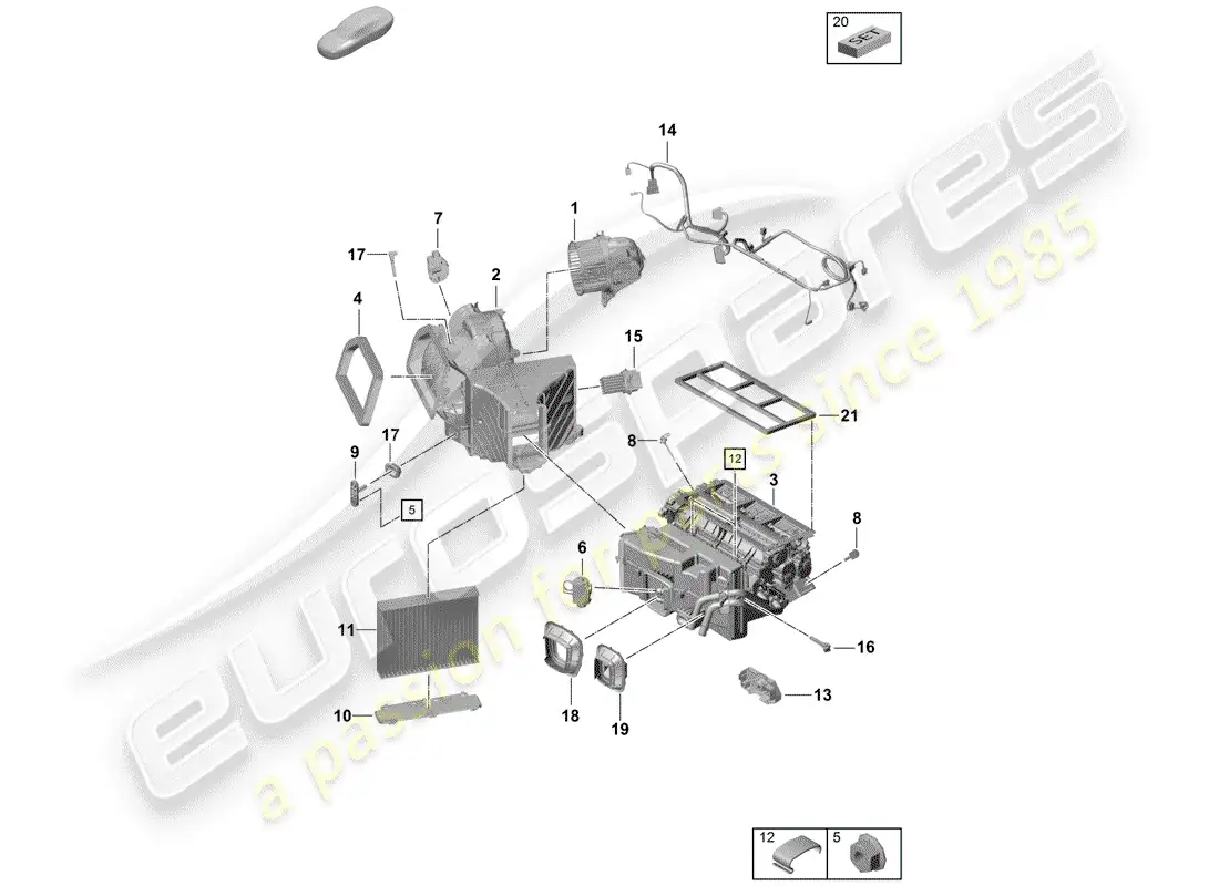 porsche 2019 (718 boxster spyder) aire acondicionado. dispositivo de servicio diagrama de piezas