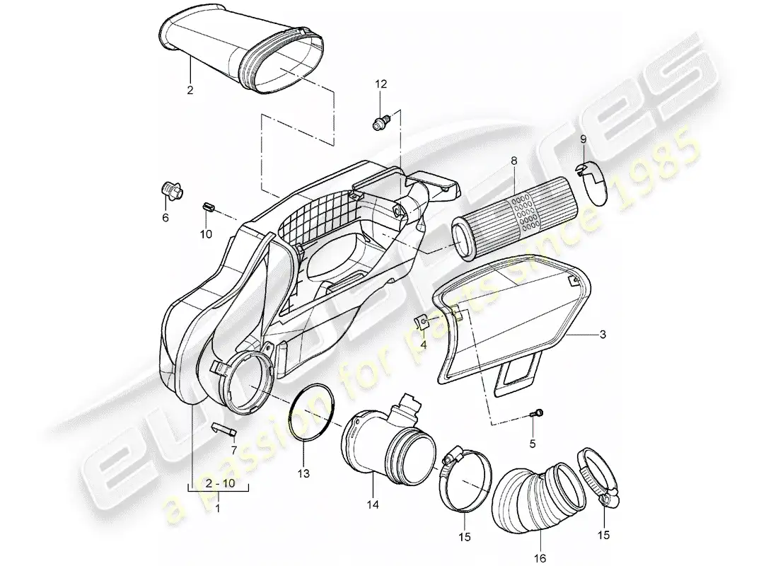 porsche 2008 (987 boxster) filtro de aire diagrama de piezas