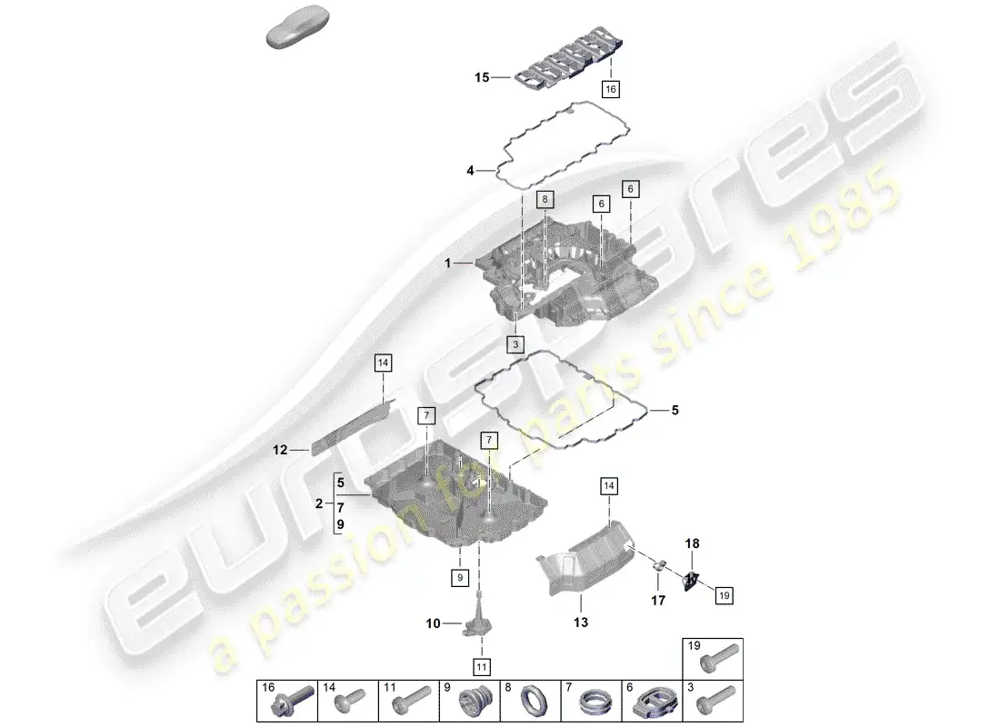 porsche 2019 (718 boxster spyder) colector de aceite diagrama de piezas