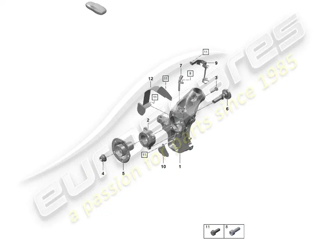 porsche 2019 (718 boxster spyder) portador de ruedas diagrama de piezas