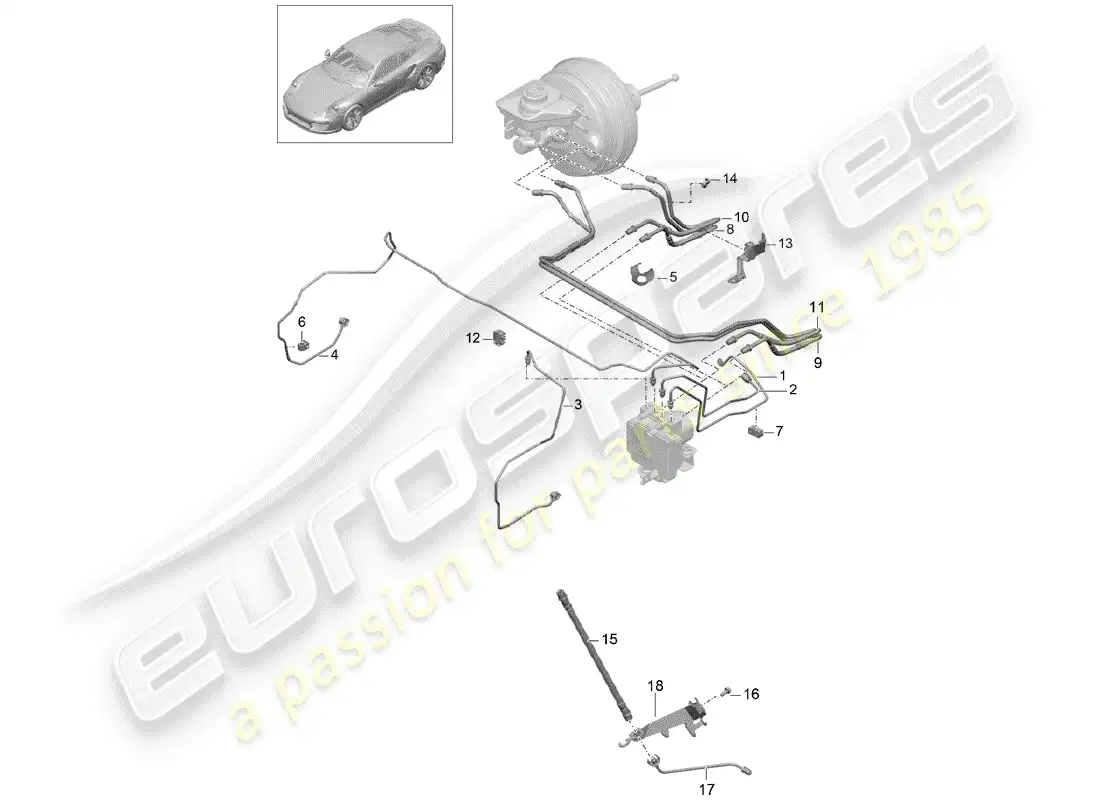 porsche 2016 (991-1 turbo) línea de freno diagrama de piezas
