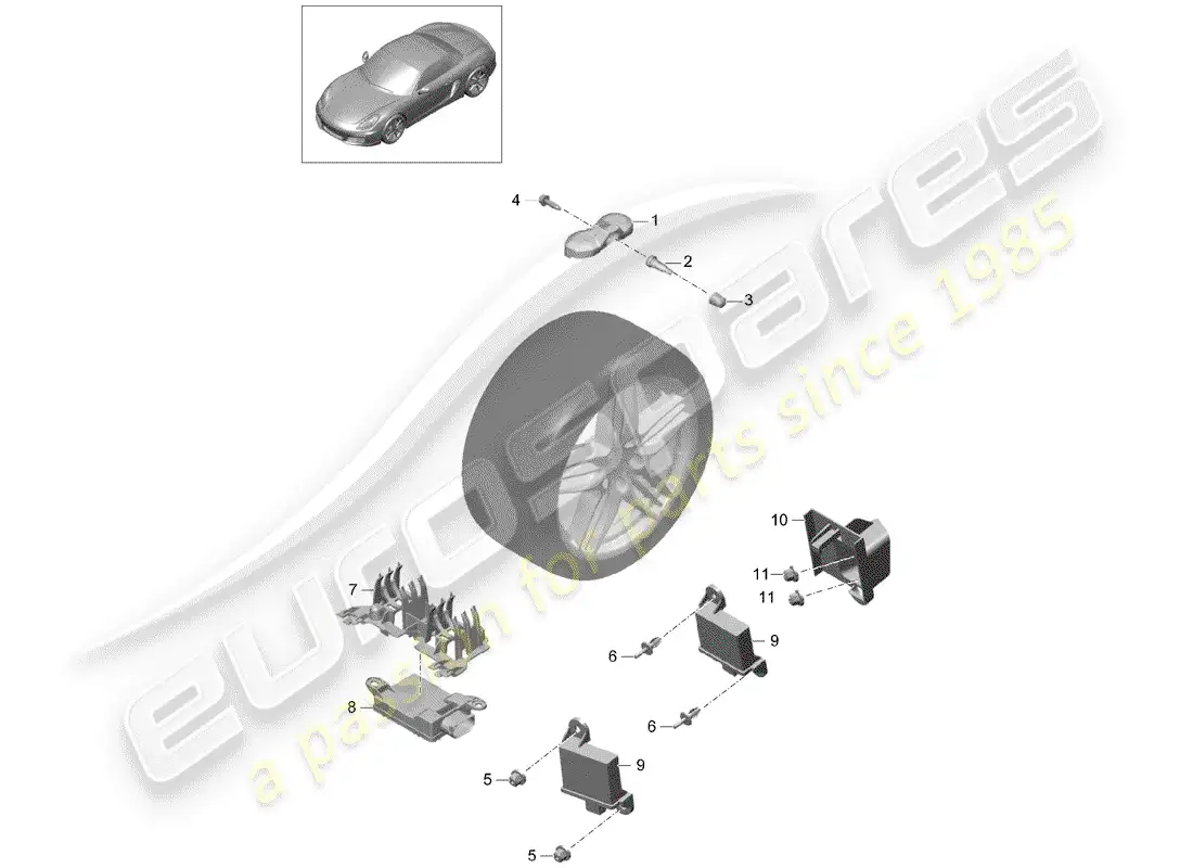 porsche 2012 (981 boxster) sistema de control de presión de neumáticos diagrama de piezas