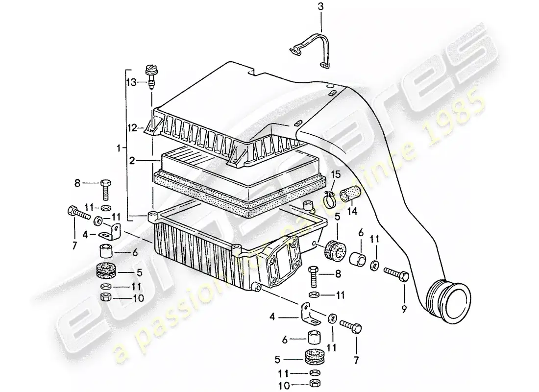 porsche 1990 (944) diagrama de piezas del sistema de limpiador de aire