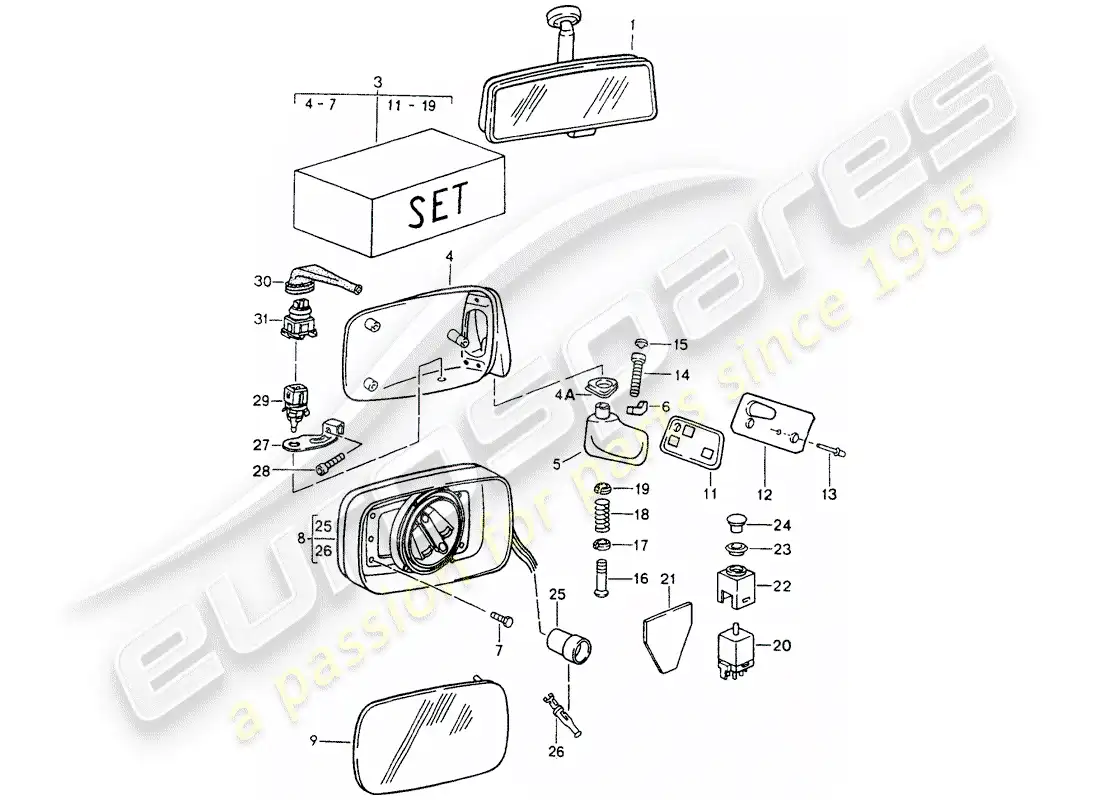 porsche 1989 (964) espejo retrovisor interior - espejo retrovisor - d >> - mj 1991 diagrama de piezas