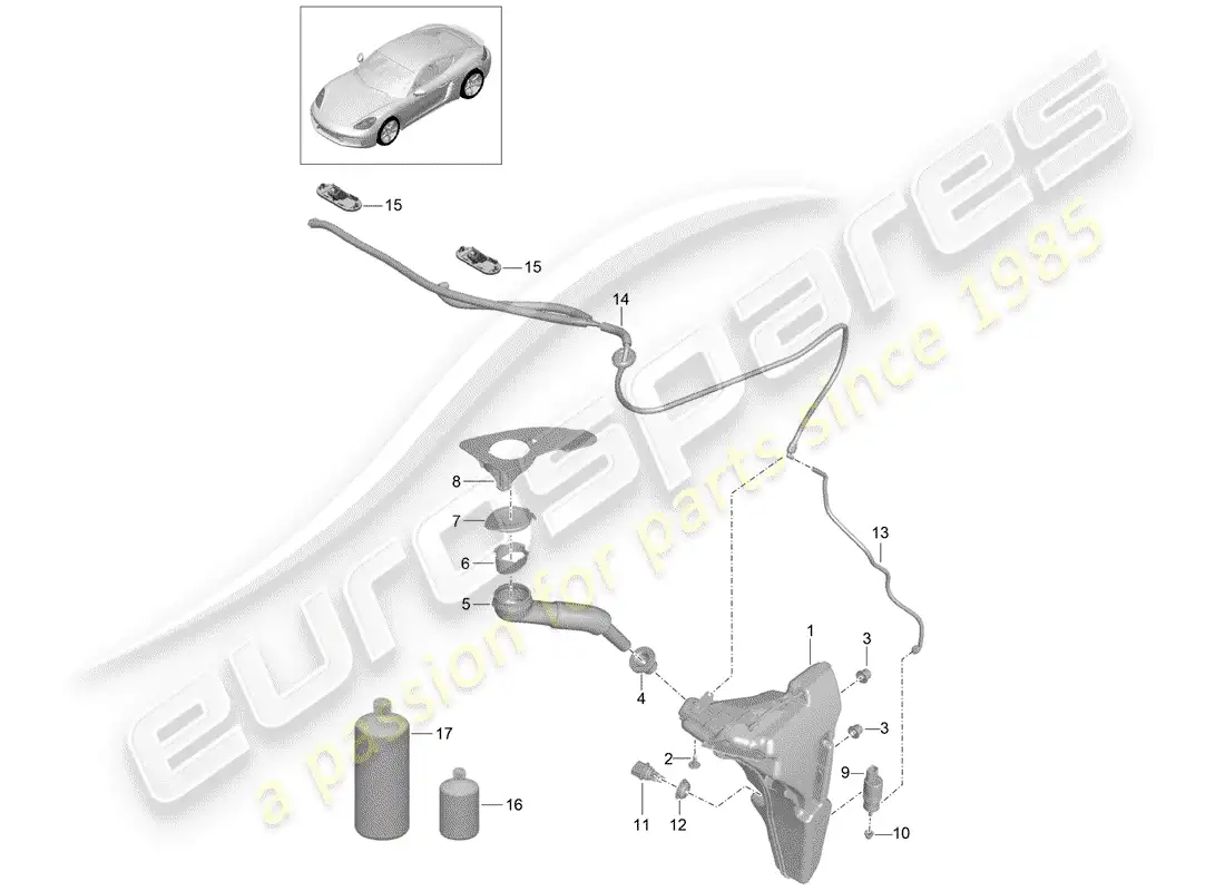porsche 2020 (718 cayman) windshield washer unit diagrama de piezas