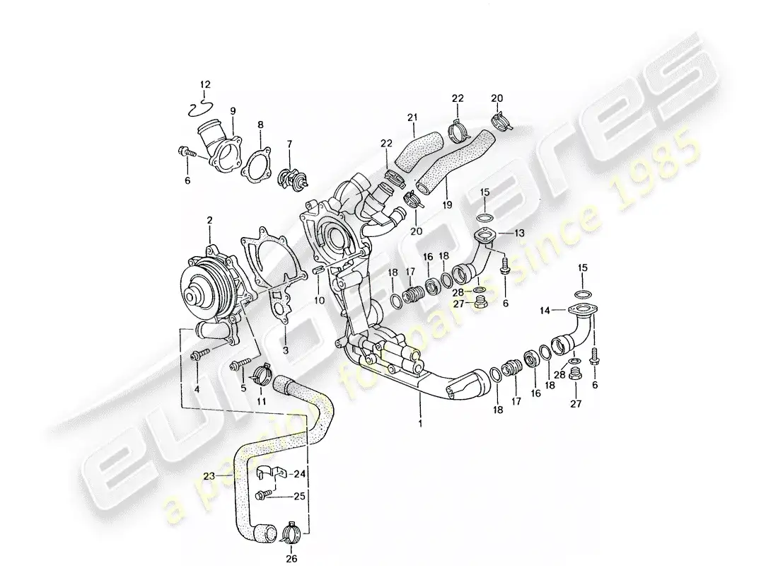 porsche 2005 (996 gt3) bomba de agua - carcasa de la bomba de agua diagrama de piezas