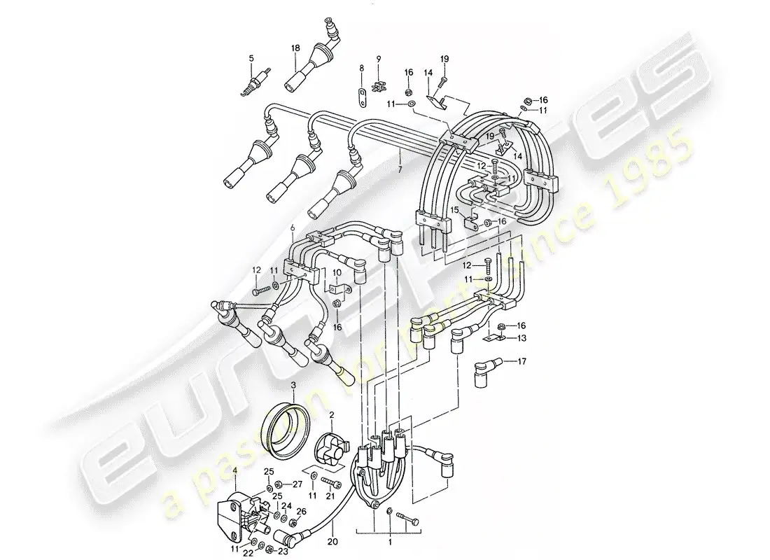 porsche 1987 (959) electricidad del motor 1 diagrama de piezas