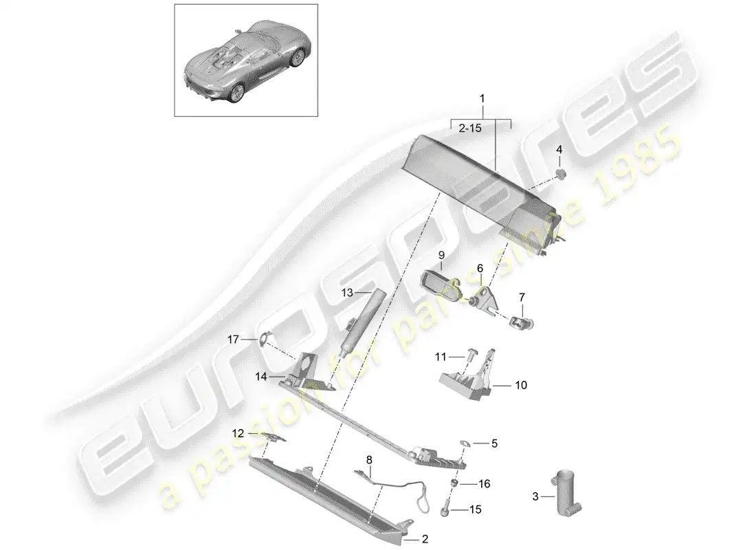 porsche 2015 (918 spyder) guantera diagrama de piezas