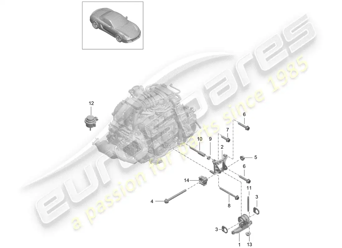 porsche 2014 (981 boxster) suspensión del motor diagrama de piezas