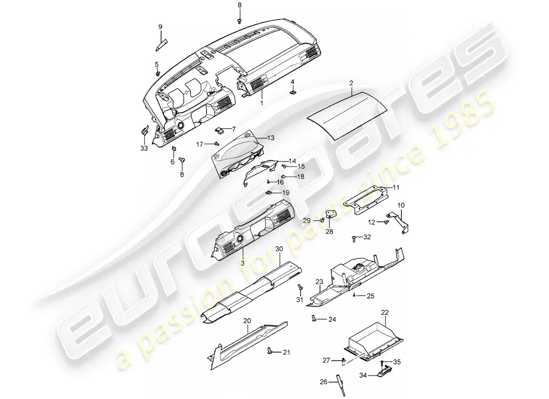 porsche 2005 (carrera gt) diagrama de piezas del tablero