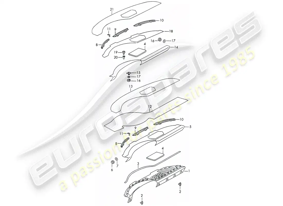 porsche 1965 (911/912) tablero - embellecedor del panel de tablero - d >> - mj 1968 diagrama de piezas