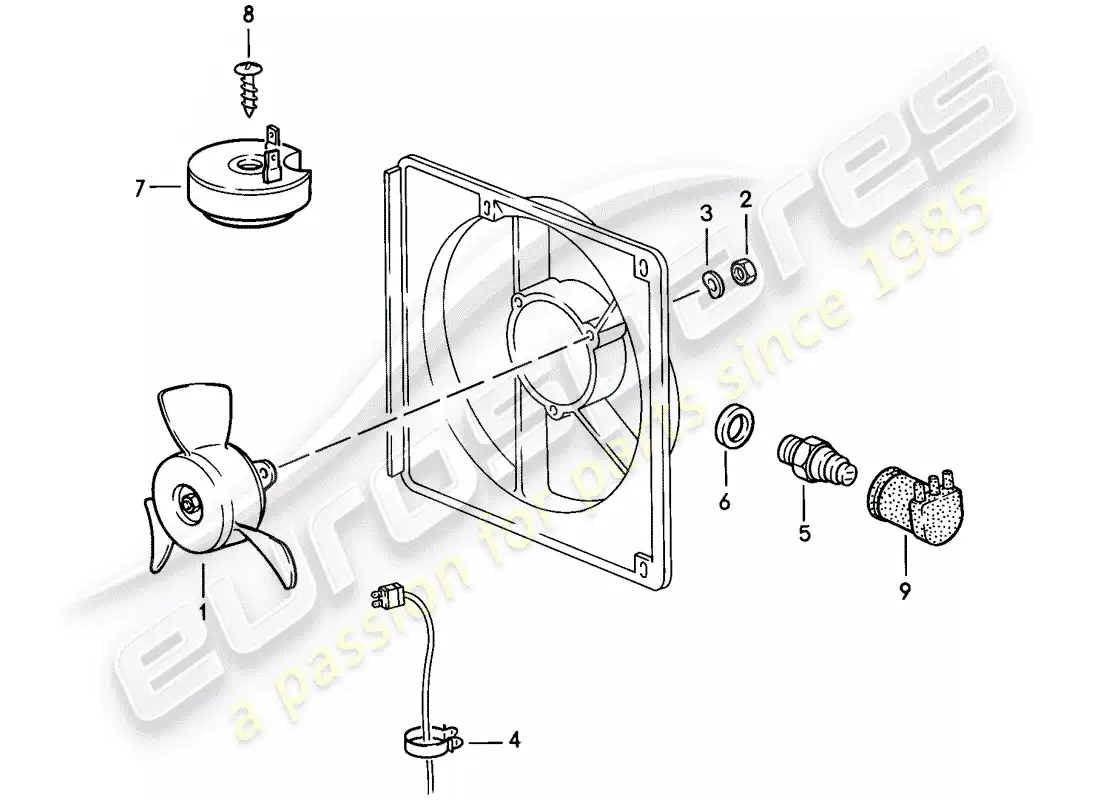 porsche 1982 (944) ventilador eléctrico diagrama de piezas