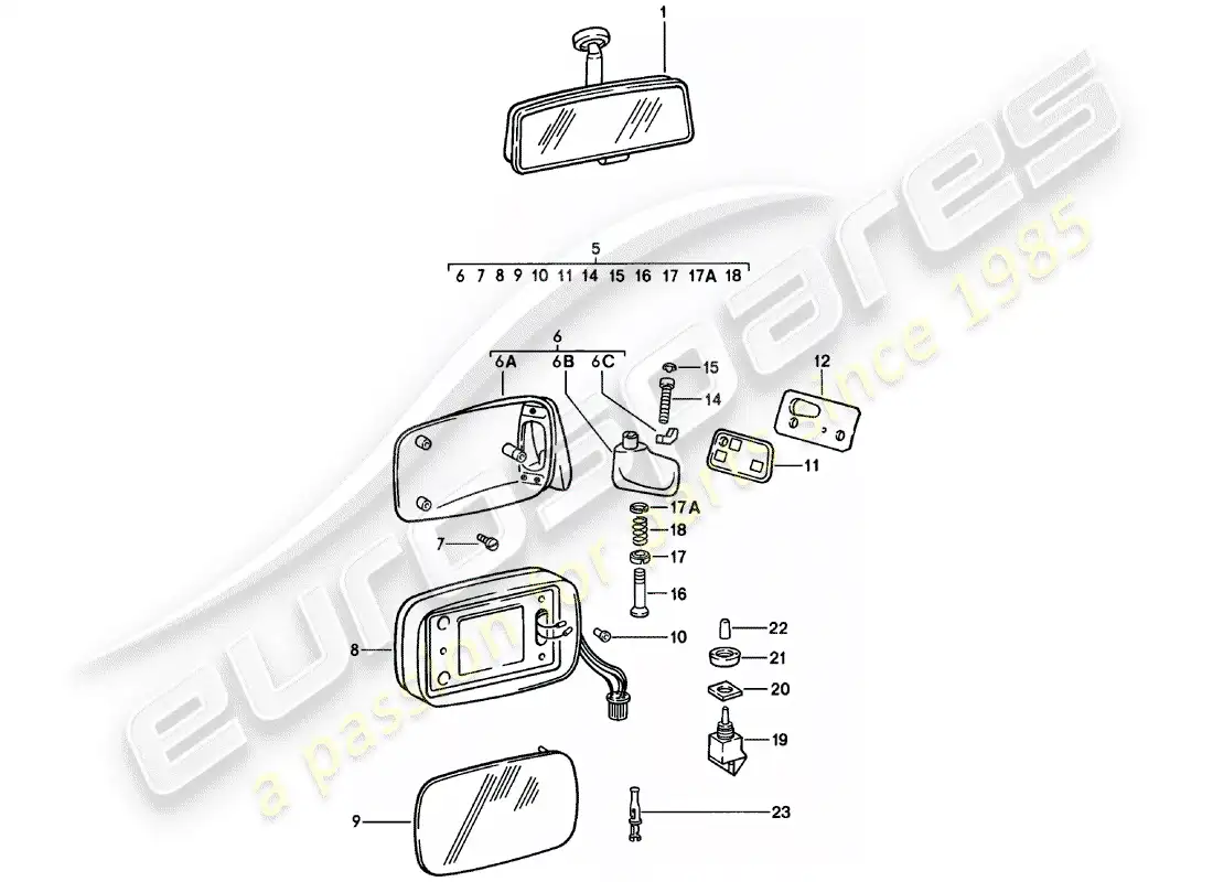 porsche 1983 (911) espejo retrovisor - espejo retrovisor diagrama de piezas