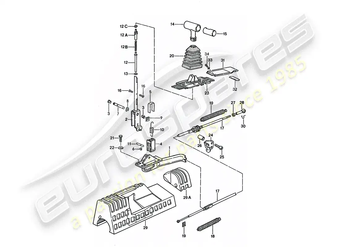 porsche 1993 (928) mecanismo de cambio - para vehículos con - transmisión automática diagrama de piezas