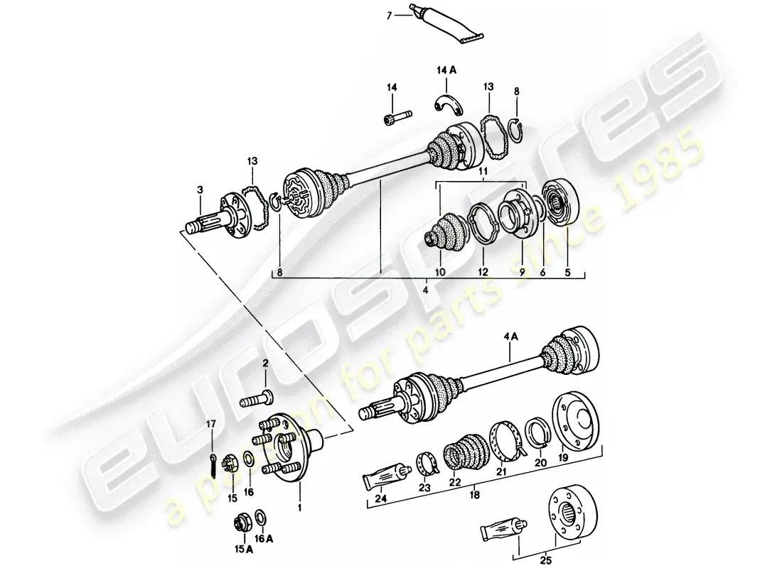porsche 1985 (911) eje de accionamiento diagrama de piezas