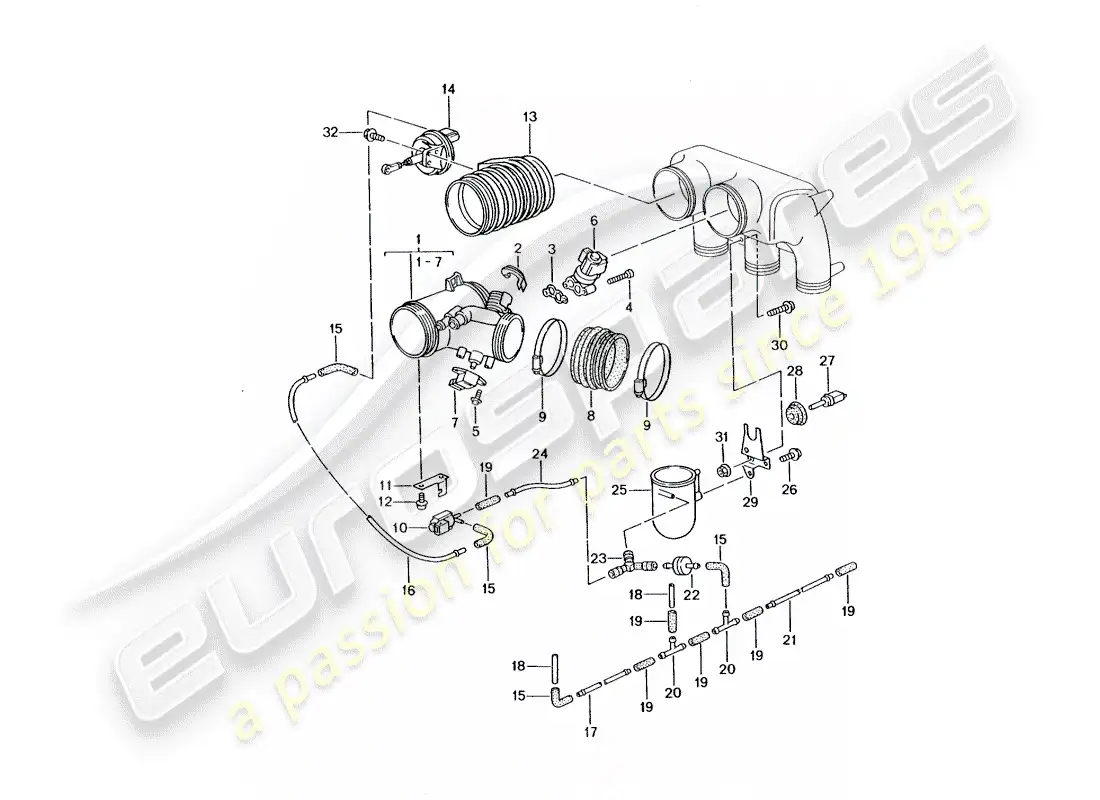 porsche 2002 (996 gt3) cuerpo del acelerador diagrama de piezas