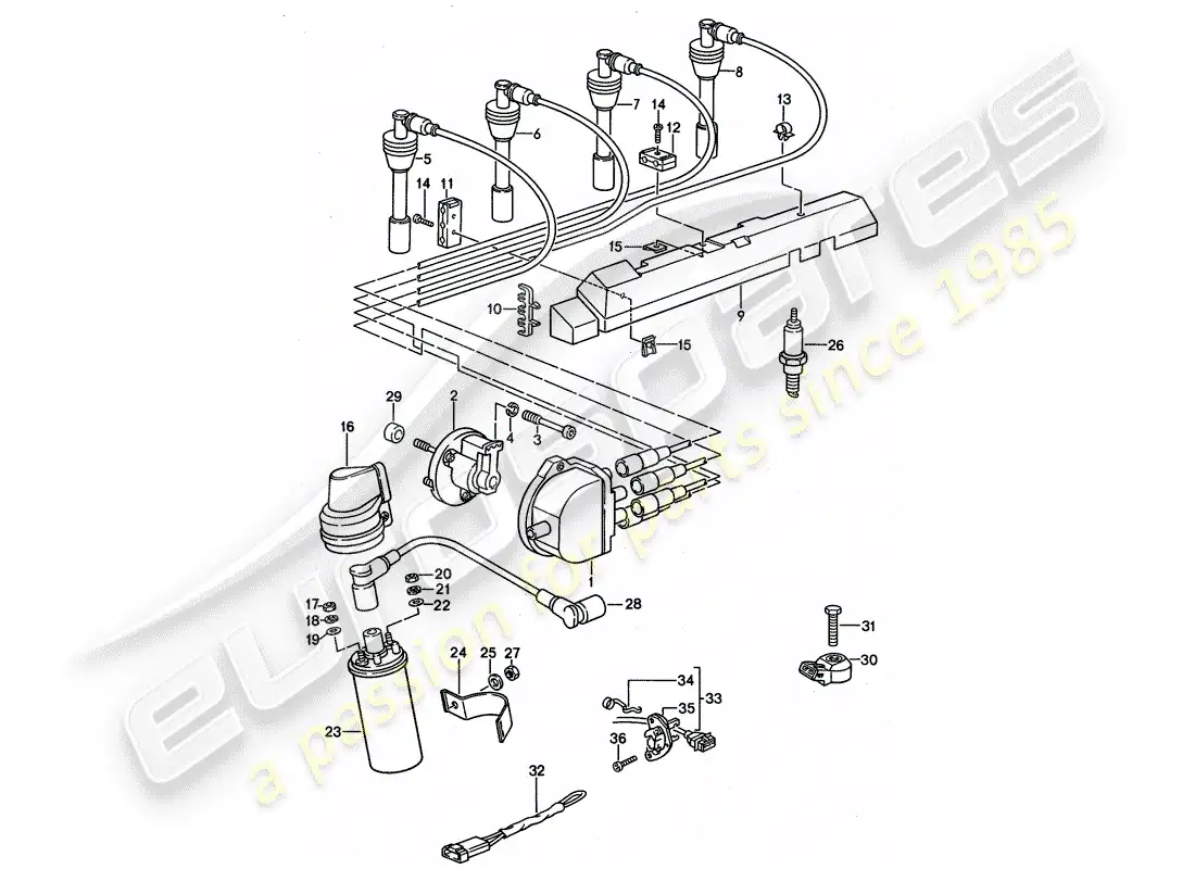 porsche 1992 (968) electricidad del motor 1 diagrama de piezas
