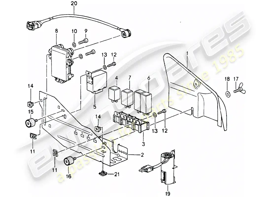 porsche 1989 (964) caja de fusibles/placa de relés - compartimiento del motor diagrama de piezas