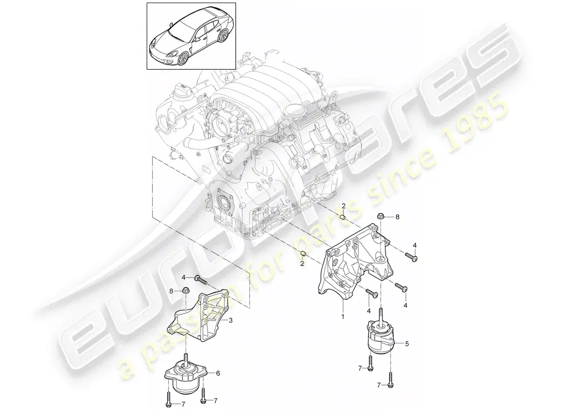 porsche 2016 (panamera 970) suspensión del motor diagrama de piezas