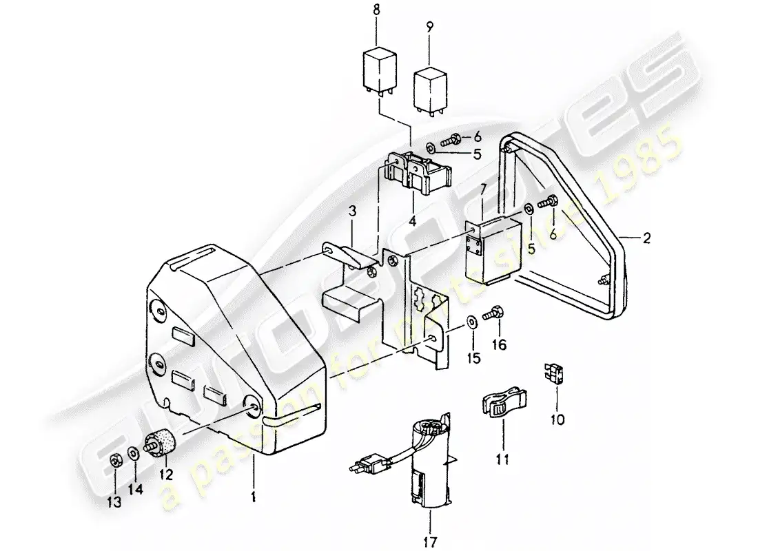 porsche 1989 (964) caja de fusibles/placa de relés - compartimiento del motor diagrama de piezas