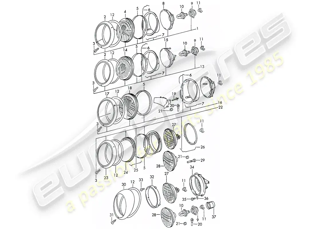 porsche 1966 (911/912) faro - d >> - mj 1968 diagrama de piezas