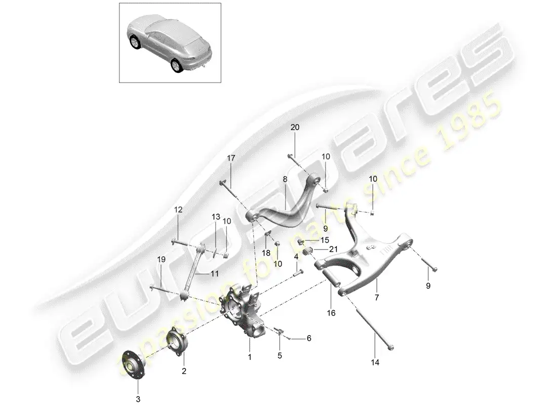 porsche 2016 (macan) eje posterior diagrama de piezas