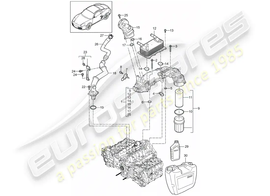 porsche 2012 (987 cayman) lubricación del motor diagrama de piezas