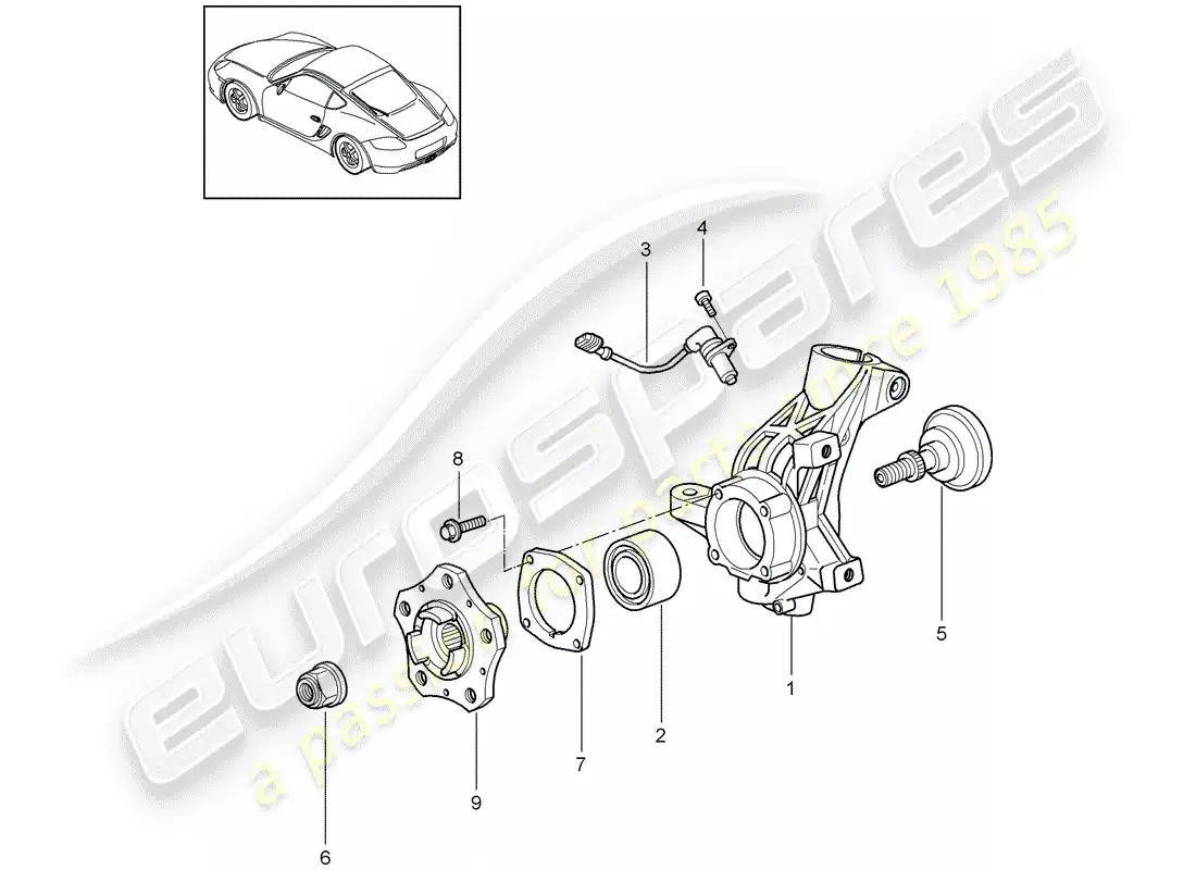 porsche 2012 (987 cayman) portador de ruedas diagrama de piezas