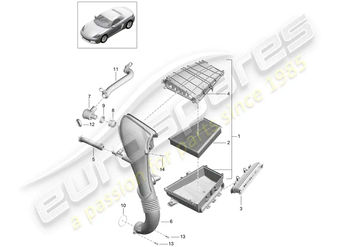 porsche 2019 (718 boxster) filtro de aire diagrama de piezas