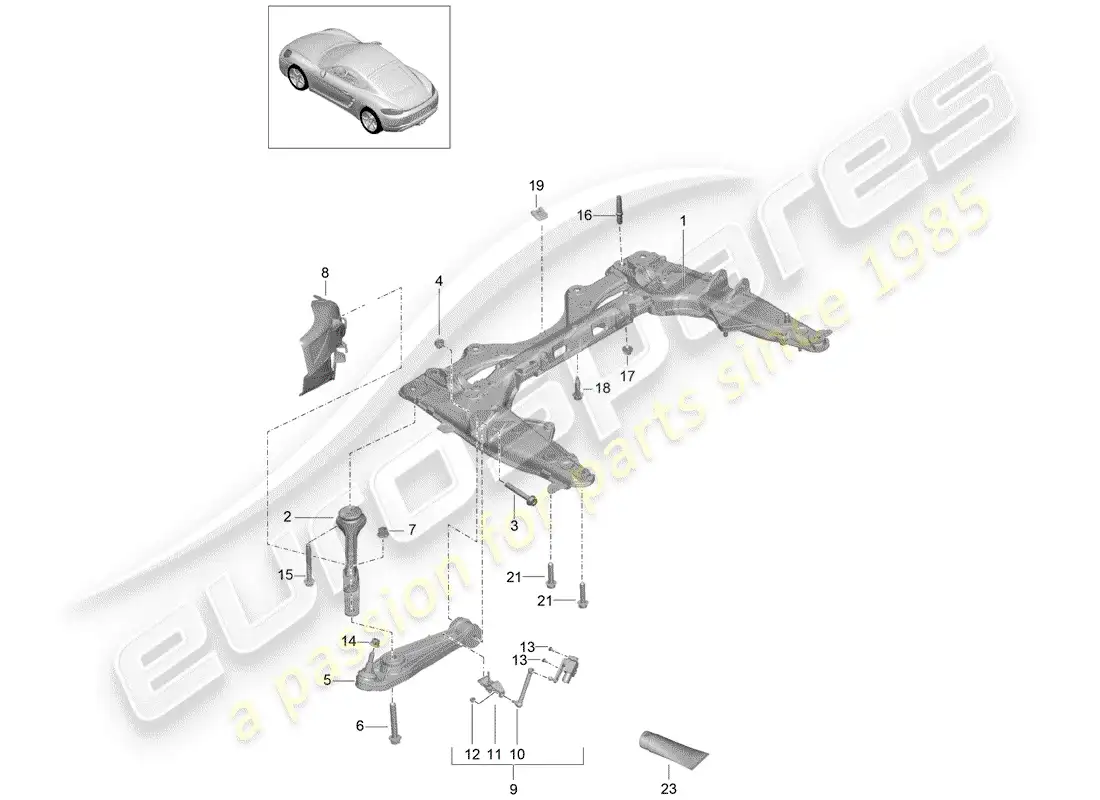 porsche 2017 (718 cayman) travesaño diagrama de piezas